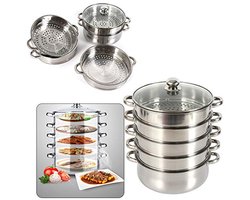 Stoomkoker met 5 niveaus van roestvrij staal - Gezonder koken met glazen deksel