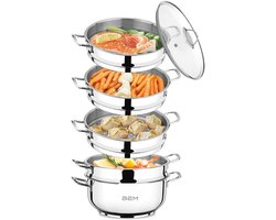 Stoomkoker Set van 6 Rvs 28 cm - Multifunctionele Stomer voor Groenten, Vlees en Meer