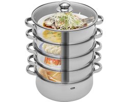 Stoomkoker - Stoompan - Stoommachine - Stoomkokers - Pan - 5 Laags - RVS - 26,1Cm - Zilver