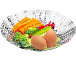Stoommand Groenten - Stoominzet - Gezond Koken - Opvouwbaar Roestvrij Staal - Verstelbaar - Zilver