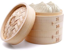 Stoommand Set van Bamboe met 2 Lagen en Siliconen Matten, 15 cm