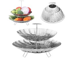 Stoommandje met twee lagen - Groentestomer - RVS - Gezond koken - 26.5 x 26.5 x 21.5 cm