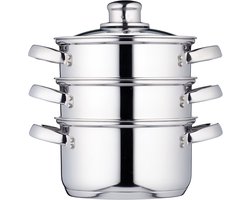 Stoompan - Stoommandje - Stoofpan met Deksel - 3 Laags - Zilver met Zwart - Keuken
