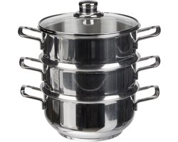 Stoompan van roestvrij staal - 4-delige set met glazen deksel - Geschikt voor vaatwasser en inductie
