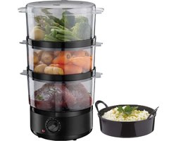 Stoompot – Stoompan – Stoomkokers – Stoomkoker Baby – Stoom Koker – met Pan – 7L – 3-Delig – Automatische uitschakeling, 3 Vaatwasmachinebestendig + Rijstkom/Ijskoker, BPA-vrij - Zwart