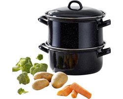 VIN® Stalen Stoompot – Stoompan – Stoomkokers – Stoomkoker Baby – Stoom Koker – met Pan - 18 cm – 3-Delig - Zwart
