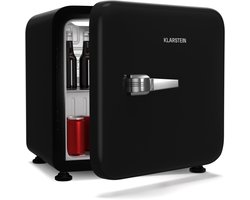 Klarstein Audrey Evo 43L Mini Kühlschrank - Retro-Design, Leise 40 dB, Kompressor, Verstellbare Füße, Wendetür, Kühlschrank Klein für Schlafzimmer und Büros, Schwarz