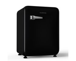 Klarstein Audrey Evo 68L Retro Mini Kühlschrank - Leise 40 dB, Kompakter Kühlschrank Klein mit Verstellbaren Füßen, Wendetür, Mechanischem Thermostat, Schwarz, Ideal für Schlafzimmer und Büros