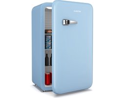 Klarstein Audrey Evo 90L Retro Mini Kühlschrank - Leise 40 dB, Kompakt, Verstellbare Füße, Wendetür, Mechanischer Thermostat, Blau, Kühlschrank Klein für Schlafzimmer und Büros