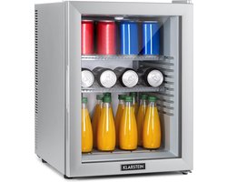 Klarstein Minikoelkast Met Glazen Deur, Minikoelkast Voor Drankjes, Snacks En Cosmetica, Kleine En Stille Koelkast, Verstelbare Planken, Kleine Huidverzorgingskoelkast 12-18 °C, 42 Liter