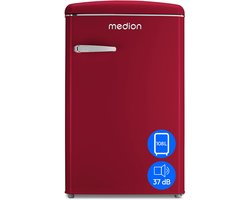 MEDION retro koel-vriescombinatie (95L koelkast, 13L 4-sterren vriesvak, 108 liter inhoud, LED interieurverlichting, traploze temperatuurregeling, retro design, MD 37790) rood