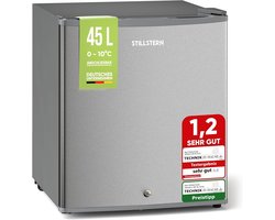 Stillstern Mini-Koelkast E 45L met Automatische Ontdooiing, Slot, Vriesvak, stil, ideaal voor keuken, kantoor, slaapkamer, hotels en kleine appartementen Kleine koelkast Minibar Drankkoelkast Zilver [Energieklasse E]