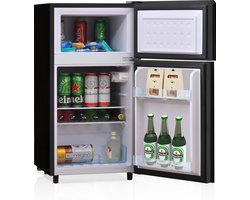 Sweiko 72L Mini Koelkast, Zwarte glazen deur, 39dB, 7-traps Temperatuurregeling, LED verlichting, R600 Koelmiddel, Directe koeling, Geschikt voor keuken, woonkamer, camper en kantoor, 120kWh/Annum