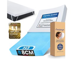 Arensberger Matras Topper Premium, 140cm x 200cm x 8cm, Gelschuim Matras Topper, Wasbare Hoes, geschikt voor Binnenvering & Schuim Matrassen, H2 H3, matrastopper 140 x200 cm