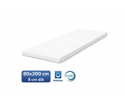 Kikishop Topdekmatras 80x200 – 8 cm HR Koudschuim – Afritsbaar & Wasbaar – CertiPUR® Gecertificeerd – Medium Hardheid – Comfort Matrastopper