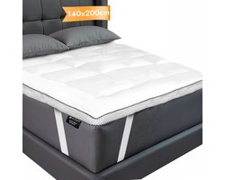 Nice Dreams® Topper 140x200 – Luxe 3D Air Hotel Topmatras – Zachte & Orthopedische Topdekmatras – Wasbaar & Anti-Allergisch – Met Elastische Hoeken – Wit – Tweepersoons