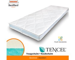 Topdekmatras Tencel  Flip Topper - twee hardheden - Duo - Topper 90x220cm - Traagschuim/ Koudschuim Hybride - 12cm dik - Orthopedisch