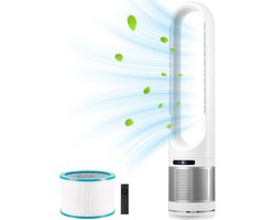 Bladloze torenventilator - Staande ventilator - 80° Oscillatie - 8 Snelheden - 8-Uurs Timer - H13 HEPA-filter - Afstandsbediening - Luchtreiniging