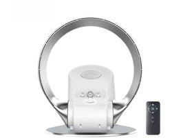 De Warenloods - Stille Bladloze Ventilator - Mute-ventilator - 180 graden draaibaar - Met afstandsbediening - Desktop Torenventilator - Wit/Zilver