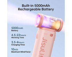 Draagbare oplaadbare mini-USB-ventilator - 5000 mAh, 5 snelheden, ideaal voor persoonlijke gebruik, make-up, kamperen en reizen - Roze