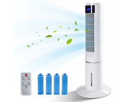 Glitzerlife - Torenventilator Luchtkoeler Aircooler - Waterkoeling Ventilator met Oscillatie en Cool Wind Functie - 3 Snelheden met Afstandsbediening - 80W PP Torenventilator voor Slaapkamer en Woonkamer - 106 cm - Wit