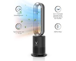 Hozard® Bladeless Ventilatorkachel - Luxe 2 in 1 Heating & Cooling Tower - Ventilator - Timer - Afstandsbediening - Zwart/Zilver