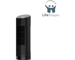LifeStages - Torenventilator - Torenventilator met Afstandsbediening - 33cm - Stille Ventilator met 4 standen - 4 Snelheden - 70° Oscillerend - Tafelventilator - 12-Uurs Timer - Automatische Werking