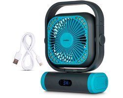 MEDION Ventilator E10 TF (batterij, kleine USB-mini ventilator met licht, afstandsbediening, 5 standen, oscillatie, haak om op te hangen, powerbankfunctie, ideaal voor kantoor camping tent), groen
