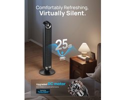 Torenventilator met Afstandsbediening - 42 Inch, 90° Oscillatie, 6 Snelheden, Groot LED-Display, Tamper, Stille Bladloze Ventilator voor Slaapkamer