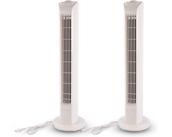 Torenventilator Wit - 2 Stuks | Efficiënte Luchtstroom & Verkoeling met 3 Snelheden | 12cm x 78cm | Extreem Krachtige & Energiezuinige (45W)