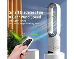 Ventilator Staand - Ventilator zonder bladen - Luchtzuivering - Ventilatoren - Statiefventilator - Ventilator met Afstandsbediening - Luchtzuivering met Negatieve Ionen - 58 CM Hoog - Wit