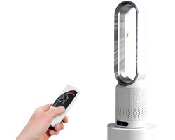 Ventilator - Torenventilator - Luchtzuivering - Elektrische Ventilator - Bladloos - Ultra Stil - 8 Windsnelheden - 90° Oscillerend - Met Afstandsbediening - Timerfunctie - Zilver - Modern Design - Bureau - Slaapkamer - Woonkamer - Kantoor