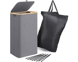 Wasmand met deksel - Slanke vuile wasmand met afneembare tas - Grijs 70 x 39 x 29 cm