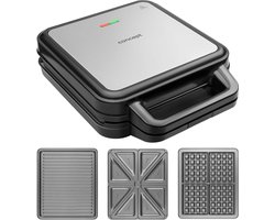 3-in-1 Sandwichmaker met Verwisselbare Platen: Tosti, Wafel en Grill in één