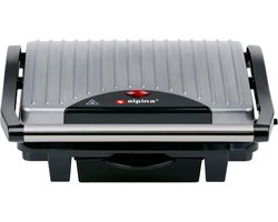 alpina Tosti Ijzer 1000W - Contact Grill met Anti-Aanbaklaag en Lekbak - Incl. Reinigingsgereedschap - Geschikt voor Brood, Panini, Vlees en Meer - Zilver