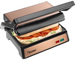 Bestron Contactgrill - APM124CO - 1000W - Tosti apparaat - 22,5x14cm bakoppervlak - Koper