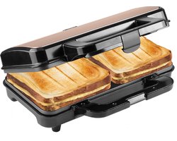 Bestron Tosti apparaat - ASM92XLCO - 900W - Voor 2 tosti's met schelpvorm - Anti aanbaklaag - Koper
