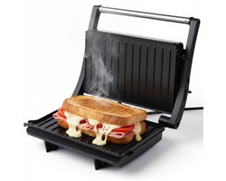 CasaCucina Contactgrill - Panini grill – 1000W - Tosti apparaat - RVS - 23x14.5cm - PFAS vrij – Tafelgrill - Zwart