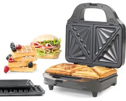 Croque Monsieur Toestel - Tosti Apparaat - 3 in 1 - XL - 900 W - Instelbare Temperatuur - Vergrendelende Clip - Tosti IJzer - Uitklapbaar Contact Grill - Kleine Tosti Apparaat Voor 2 Tosti's - Panini Grill - Antiaanbaklaag Toaster Grill - Sandwichmak