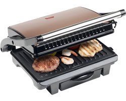Elektrische Sandwichmaker - Panini Contactgrill Met Antiaanbaklaag - 1000W - Koper - Met Lekbak - Energieklasse A+
