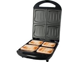 Emerio Tosti Apparaat XXL - 4 Tosti's - PFAS-vrij - 1300W - Groot Grilloppervlak - Sandwich maker RVS - Bakplaat ST-111153.4 Zwart