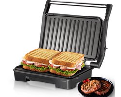 Gloovon® - Tosti Apparaat - 2 Tosti's - 2-in-1 Tosti Apparaat met Tafelgrill Functie - PFAS vrij - Compact - 180° Openklapbaar - Grill apparaat - Tosti ijzer - Zwart