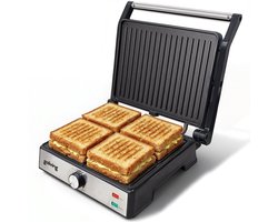 Goliving Tosti Apparaat XL - Contactgrill - Tosti Ijzer - 29 x 23 cm - Panini Grill - Compact - Instelbare temperatuur - Zwart