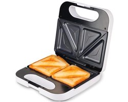 Grunkel Tosti-broodrooster met grill voor 2 sandwiches met snijkant, antislip oppervlak met antiaanbaklaag, 750 W vermogen en koel gevoel (witte vierkante rand)