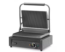 HENDI contactgrill - roestvast staal en geemailleerde gietijzeren platen - 34x23,4 cm - geribbeld - zilver - voor brood, vlees en groenten
