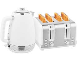 HOMCOM - Waterkoker en broodroosterset - 21,1 x 16,5 x 25,2 cm - roestvrij staal - wit