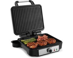 Intelectro Tosti Apparaat - Ontdek de Ultieme Culinaire Veelzijdigheid! - 3 in 1 Elektrische Grill - Dubbelzijdig Bakken - Anti Aanbaklaag - 1800W - Verwijderbare Tray - Verschillende Modi - Zwart/Zilver - Levering Sneller dan Aangegeven!