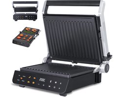 JAP Appliances Integrill - Grote contactgrill (2000W) met zwevende bovenplaat - 180ºC Uitklapbaar - Uitneembare platen - Grill apparaat - PFAS-vrij - Tosti en Panini - 5 automatische programma's - 120ºC tot 230ºC