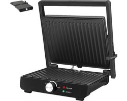 JAP Appliances - Tosti apparaat (2000W) met temperatuur aanduiding - 180°C Uitklapbaar Contactgrill - Inclusief vetbakje - <30 seconden opgewarmd grill ijzer - Zwart