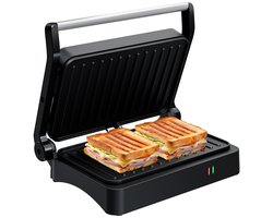 KitchenBrothers Contactgrill - Tosti Apparaat - Grill Apparaat - Panini Grill - Croque Monsieur Toestel - Tosti ijzer - 1200W - Zwart